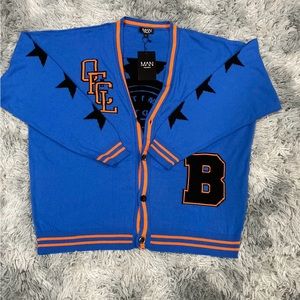 Vintage Graphic Blue Orange Cardigan Sweater